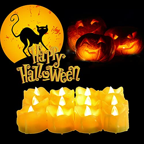 Image of CANDLE CHOICE Battery Operated Flameless Tea Lights Realistic Flickering Long Lasting LED Votive Tealight Candles for Halloween Thanksgiving Christmas Wedding Decorations Battery Included 24 Pack
