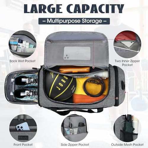 Image of IGOLUMON Gym Bag for Men 55L Sports Duffel Bags Gym Duffle Bag Women with Shoe Compartment & Wet Pocket Water Resistant Travel Duffel Bag Lightweight Weekender Overnight Bag Gray