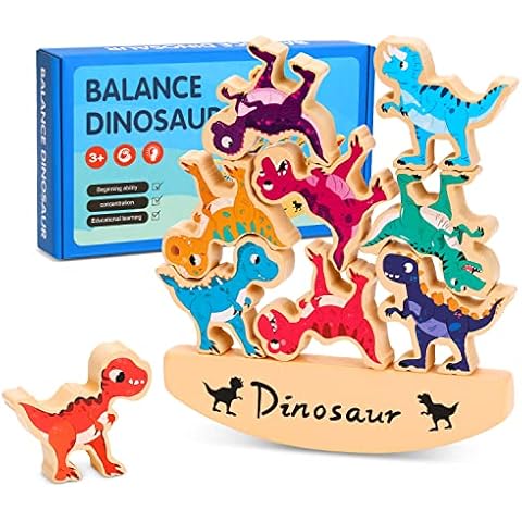 Dinosaur Stacking Toys for Kids, Wooden Balance Blocks Stacking Games for 3 4 5 6 Year Old Boys and Girls Children's Christmas Birthday Gifts Cover