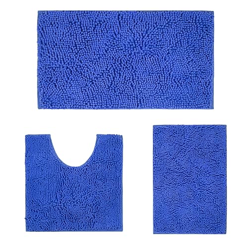 RUN HELIX Ultra Soft Chenille Bath Mat Non Slip, Bath Mat Set 3 Piece, Shaggy Bathroom Mats