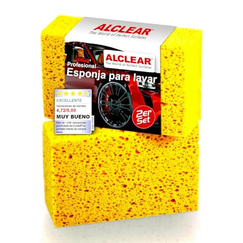 ALCLEAR 6080WS Juego de 2 esponjas de Lavado de Coches, Esponja Jumbo para el Cuidado del Coche, Pintura, Llantas, Limpieza Exterior e Interior, 18x12x6 cm