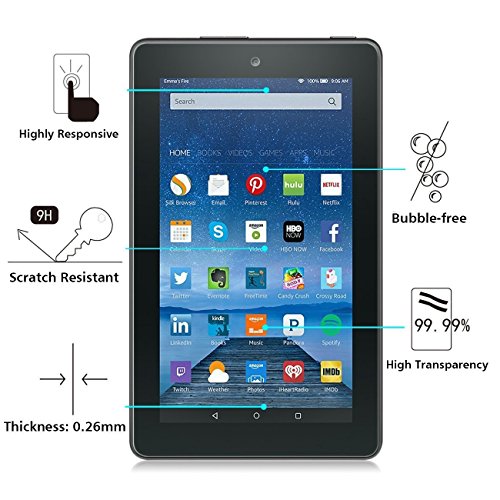 Tantek [2-Pack Screen Protector For Amazon Fire Hd 7 (5Th Gen-2014,7 Inch),Tempered Glass Film,Ultra Clear,Anti Scratch,Bubble Free,Case Friendly #TOP1
