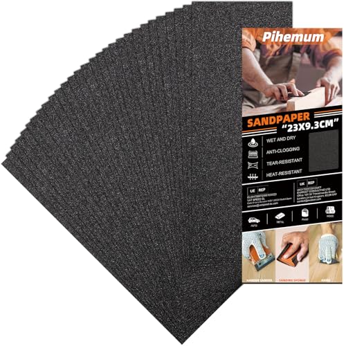 30 Piezas de Lija - Papel de Lija para Madera Grano 60 Húmedo/Seco, Hojas 23x9 cm para Metal y Pulido Automotriz - Juego Completo para Acabados Profesionales en Muebles y Carrocería