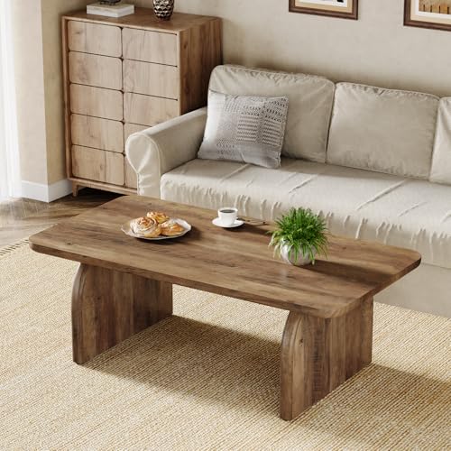 Tribesigns Rectangle Coffee Table, 47-Inch Wood Rectangular Living Room Table, Farmhouse Accent Center Low Cocktail Tea Table with Sturdy Base & Rounded Corners, Easy Assembly (Rustic Brown) - Image 5