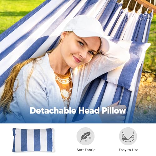 Image of SUNCREAT Hammocks Outdoor Camping Double Hammock for Trees, Blue & White