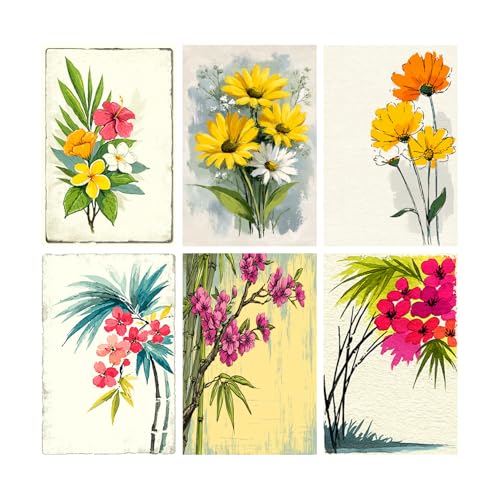 Image of SiddArtify Tropical Floral Wall Art Prints Set - Botanical Flower Poster Decor for Living Room Bedroom Office - 8x12 Sticker Pack of 6