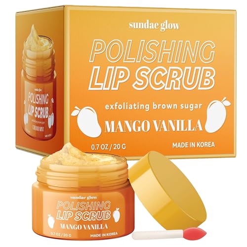 Sundae Glow Mango Vanilla Lip Scrub - Dermatologist Tested, Anti-Aging, Korean Skin Care, Deep Exfoliation & Hydration - Smooth, Soft, Plump Lips - Clean Beauty, Vegan, Non-GMO - 1 Pack