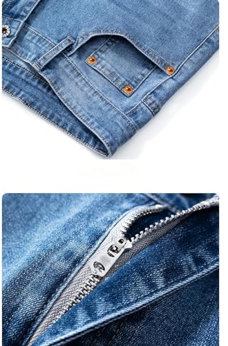 Hndudnff Men Thin Zipper Jeans Soft Breathable Straight Trousers Business Denim Pants with Pockets4
