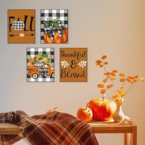 PLKMN Fall Wall Decor Set of 4, Fall Wall Art Prints 8x10, Thanksgiving Buffalo Check Pumpkin Truck Orange Decor, Fall Pictures Wall Decor for Home Gallery Bedroom (Unframed) PLKMN Fall Wall Decor Set of 4 Fall Wall Art Prints 8×10 Thanksgiving Buffalo Check Pumpkin Truck Orange Decor Fall Pictures Wall Decor for Home Gallery Bedroom Unframed