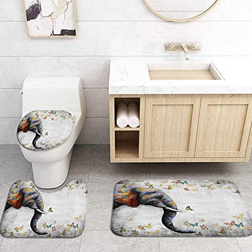 Simiwow Butterflies Elephant Grey Shower Curtain Set With Rugs, African Wild Animal Elephant Painting Digital Prints Bathroom Decor Set Of 4 #TOP2