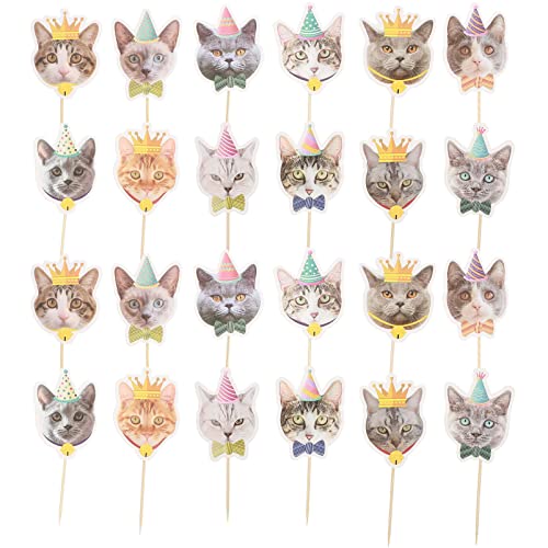 Amosfun Katzen Kuchen Aufleger 24 Stück 3X3X4.7 Zoll Kreative Papier Tortendeko Für Tiermottopartys Geburtstagsfeiern Wiederverwendbare Cupcake Topper Und Snack Dekoration