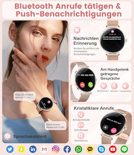 Smartwatch Damen Leichte mit Ultradünn Gebogen AMOLED-Bildschirm Telefonfunktion Schrittzähler/Menstruationszyklus/Herzfrequenz IP68 Wasserfest 100+ Sportmodi Smartwatch für Damen Mädchen Android iOS – Bild 5