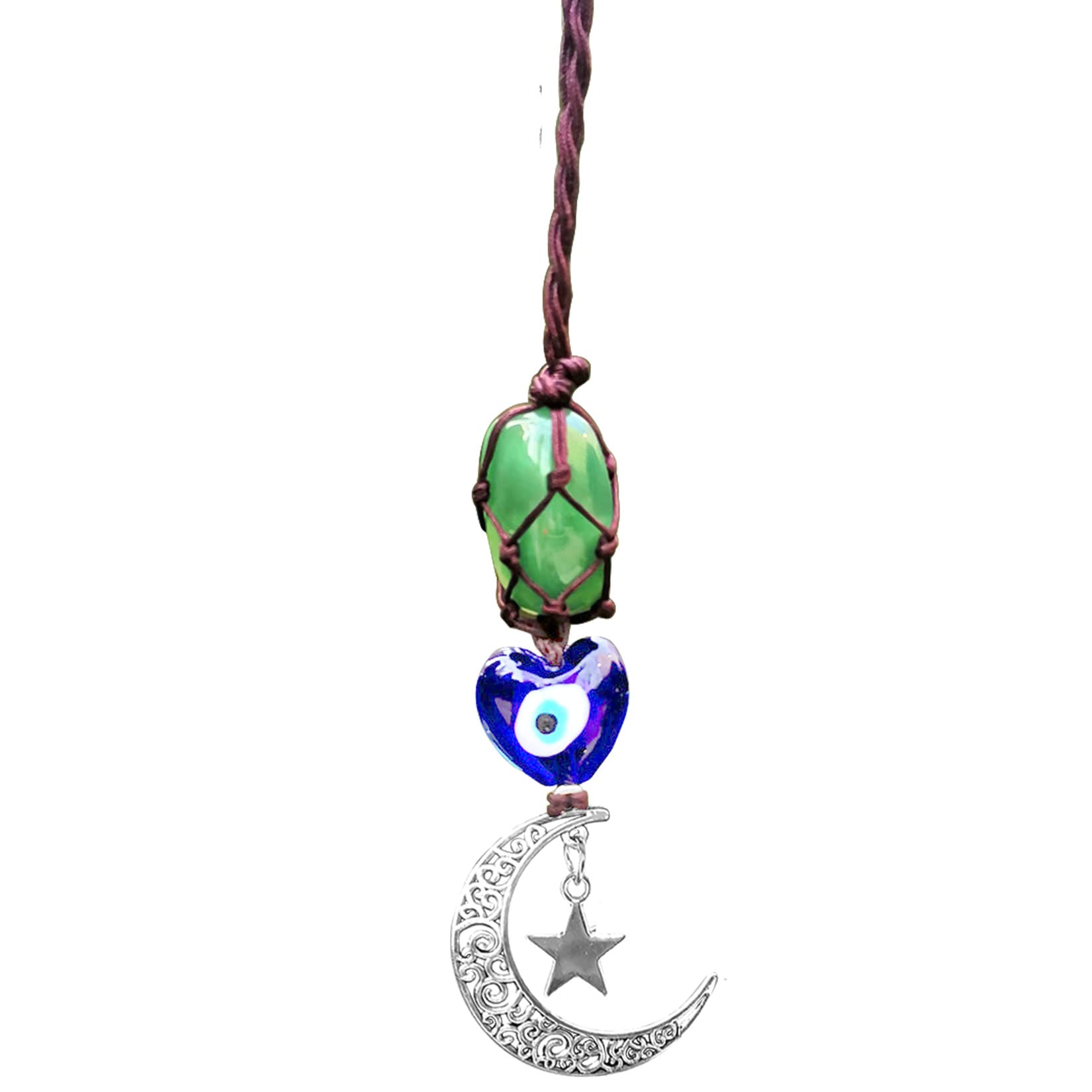 Peili Women's Green Aventurine-Blue Evil Eyes Blue Evil Eye Green Aventurine Cute Car Hanging Accessories For And Men, Hanging Car Interior Charm Decor With Moon And Star