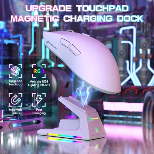 Image of ATTACK SHARK X1 Ultralight Tri Mode Wireless 40000 DPI Gaming Mouse-White | Magnetic RGB Charging Dock,PixArt PAW3395 Pro Sensor,BT /2.4Ghz /Wired,1K Polling,Optical Micro Switch,Driver for PC Mac Gamer