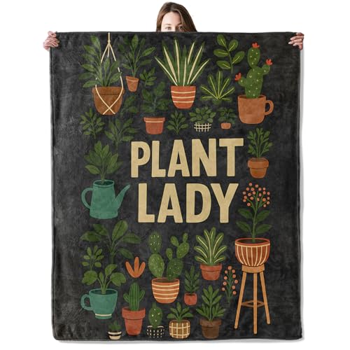 Plant Lady Botanical Blanket, Flannel Blankets Gifts for Boys Girls Adults, Warm Cozy Soft Fuzzy Throw for Couch, Bed, Room Decor 60x80 in