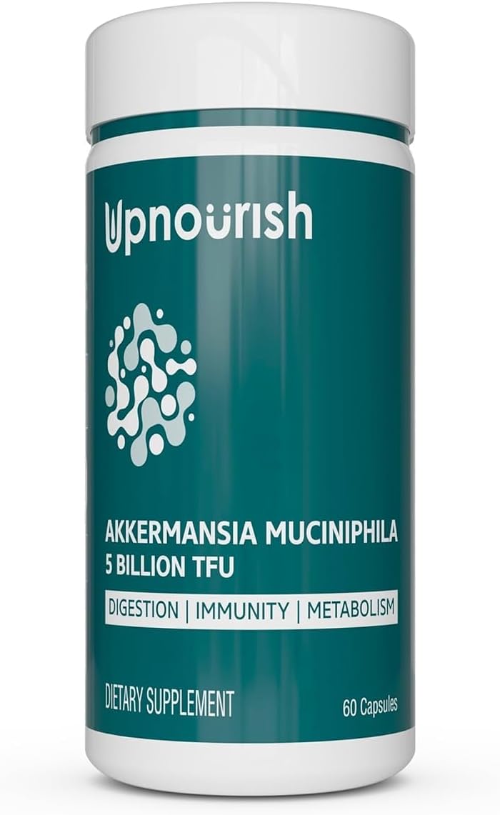 UpNourish Probiotics for GLP-1 Support, 5 Billion TFU Akkermansia Muciniphila for Digestive Health, Leaky Gut, Immunity and Metabolic Health, Prebiotics and Probiotics for Women and Men, 60 Capsules