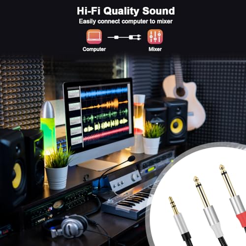 Image of Verilux 10FT /3M 3.5mm to Dual 6.35m Aux Cable for Speakers, Dual 6.35mm 1 /4 inch Male to 3.5mm 1 /8 inch Male Aux Cable, TRS Bidirectional Stereo Audio Cable Jack for Guitar, Home Theater Devices, Speaker