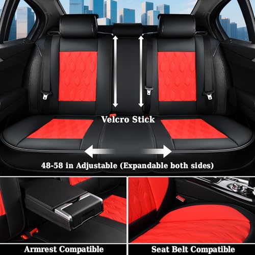 Image of Coverado Car Seat Cover Full Set, Leather Seat Covers for Front and Rear, Waterproof Seat Covers 5 Seats, Luxury Car Seat Protectors Driver Seat Cushions Universal for Most Vehicles, Red