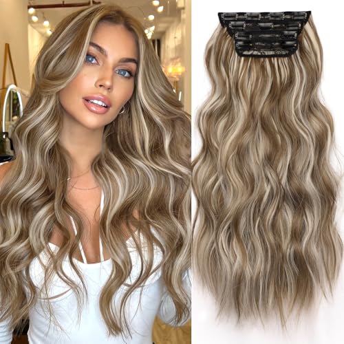 Image of KooKaStyle Wavy Thick Clip in Hair Extensions 20 inch Brown mix Ash Blonde