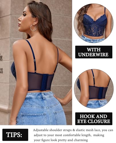 Image of Avidlove Lace Bralette for Women V Neck Bustier Corset Tops with Underwired Racerback Adjustable Strap Crop Top