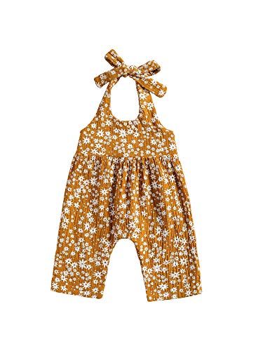 Summer One Piece Outfit Infant Baby Girl Romper Jumpsuit Sleeveless Halter Floral Bodysuit Clothes Bib Overalls