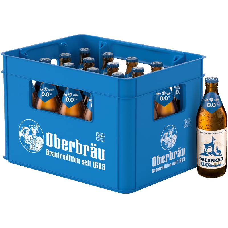Oberbräu Hell Alkoholfrei 0 0% mild süffiges alkoholfreies Helles Bier aus Bayern Flaschenbier MEHRWEG im Kasten 20er Kiste (20 x 0.5 l)