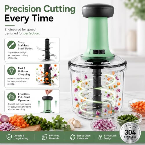 Image of Food Chopper 900ml, 4 Blade Steel Large Manual Hand-Press Vegetable Chopper Mixer Cutter to Cut Onion, Salad, Tomato, Potato 1000ml (Pack of 1 Free Whisker)