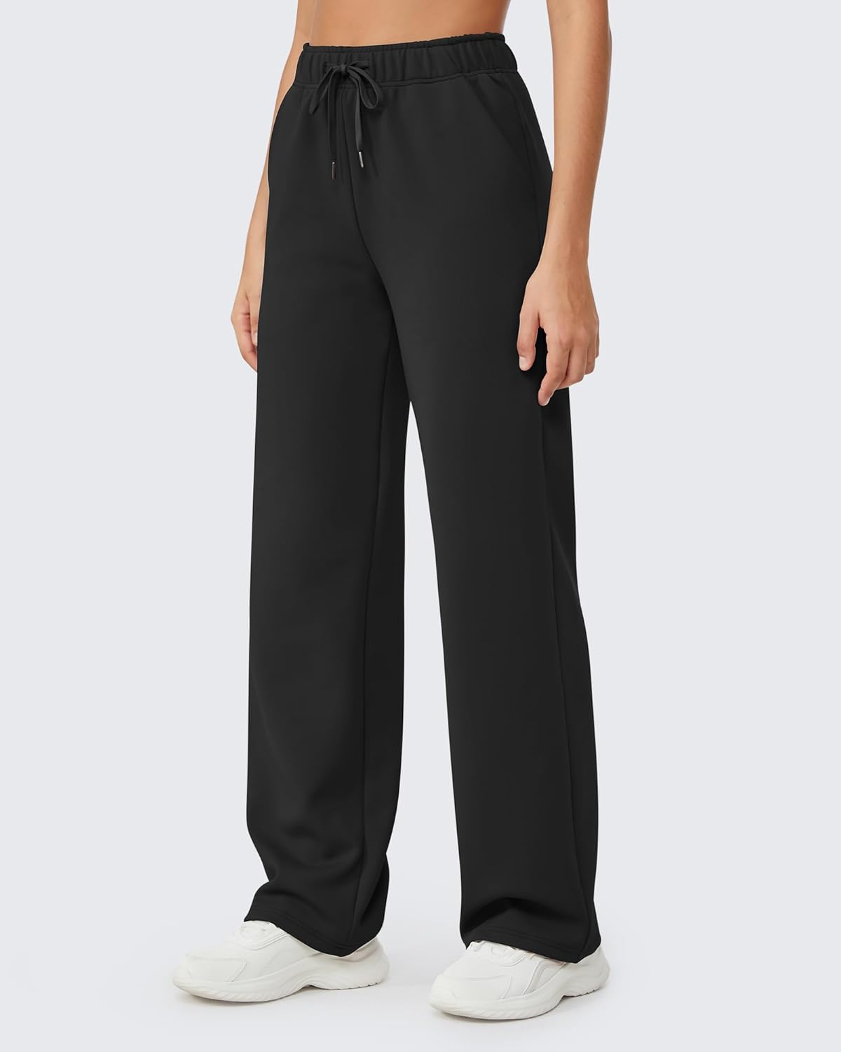 G4Free Fleece Lined Sweaterpants Women Elastic Drawstring Wide Leg Winter Trousers with Pockets for Casual Work - Image 2