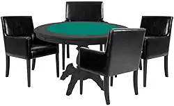 Mesa de Jogos Carteado Redonda Montreal Tampo Reversível Preto com 4 Cadeiras Liverpool Corino Preto Liso - Gran Belo