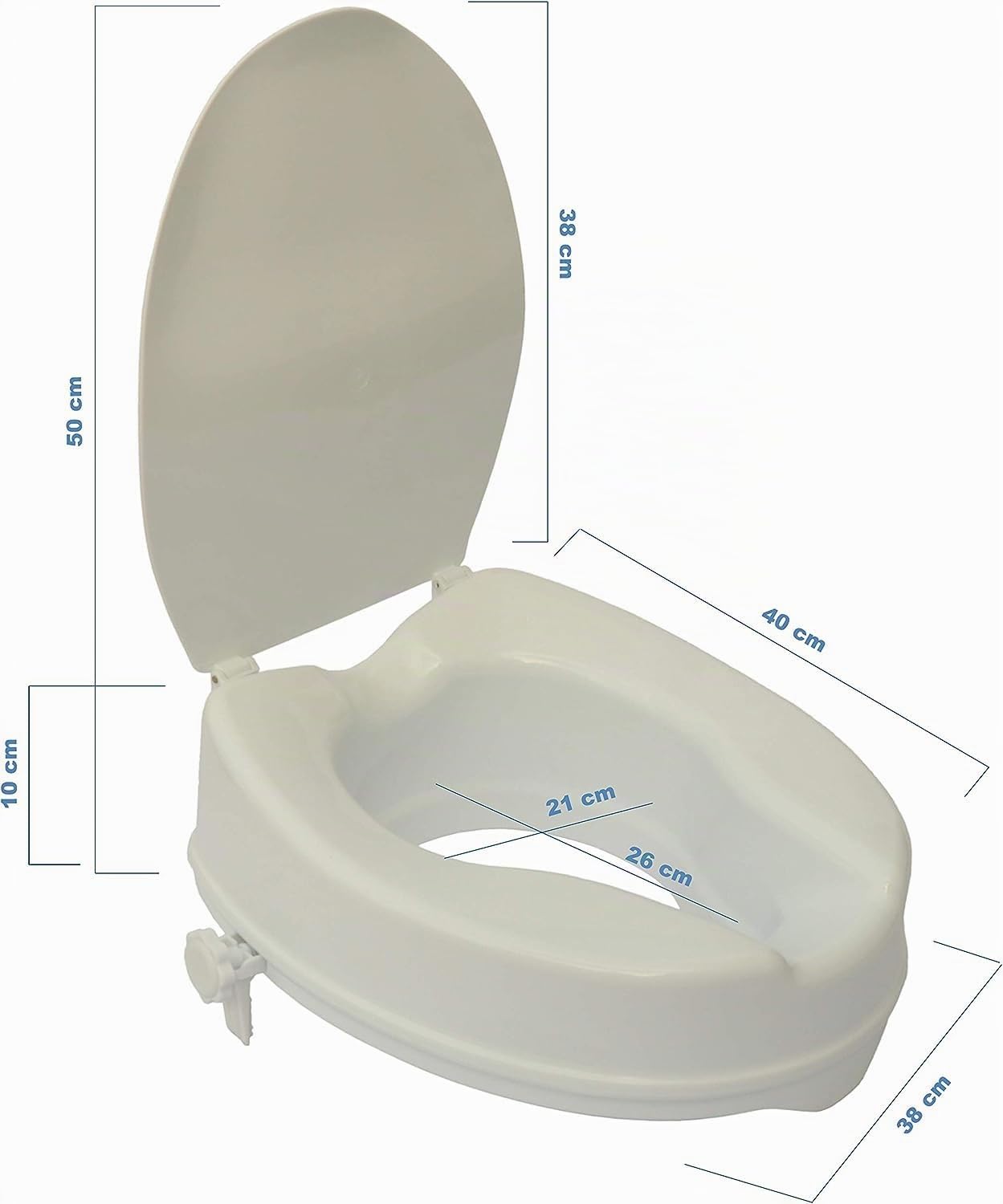 OrtoPrime Rialzo WC per Disabili con Coperchio - Altezza 10 cm - Alzawater Ortopedico con Sistema di Fissaggio Laterale di Sicurezza - Rialzo water Universale Regolabile