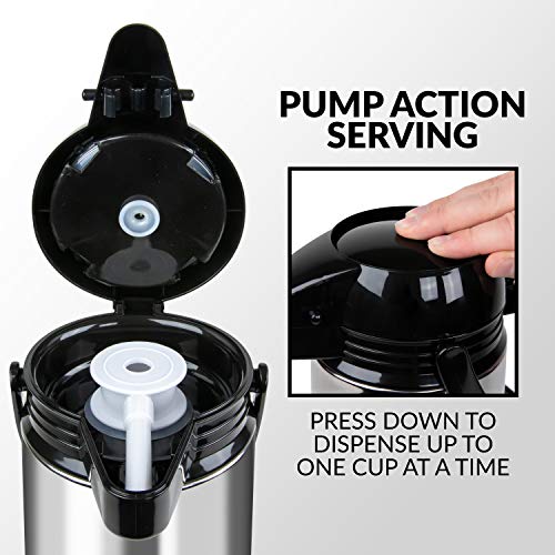 HomeCraft HCCAP2SS 2-Liter Stainless Steel Thermal Airpot Coffee Carafe Easy Push Button Dispenser, Perfect For Hot and Iced Drinks, Water, Tea