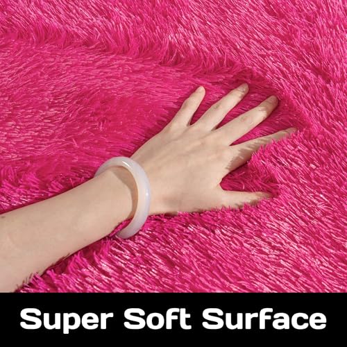 Fluffy Rug 2x3 Feet - Preppy Girls Fuzzy Rugs College Dorm - Small Cute Chair Rug Washable for Nursery- Hot Pink