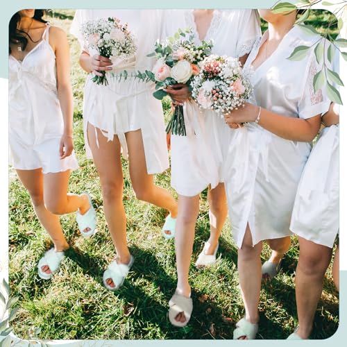 7 Pairs Sage Green Blue Bridesmaid Slippers Purple Women's Cross Band Fuzzy Bridal Party Slippers Bachelorette Gifts for Wedding Bridal Shower Party 5