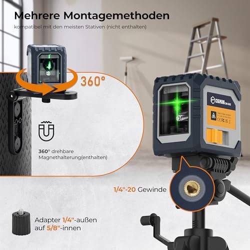 CIGMAN Kreuzlinienlaser Laser Wasserwaage,mit aufladbarem Akku,Linienlaser und grün selbstnivellierend Kreuzlinien,für Baustellen, Inneneinrichtung, DIY .(CM-G02)