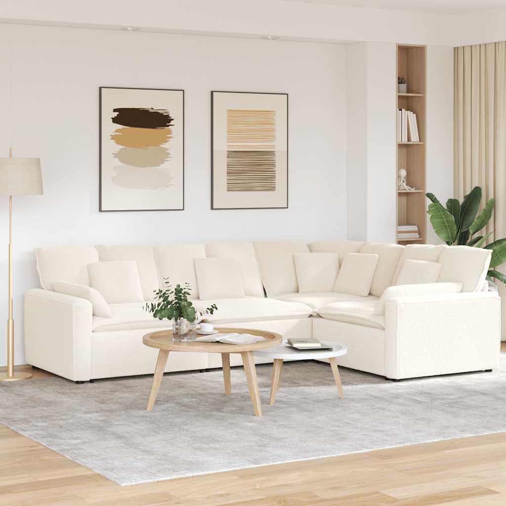 Sofá modular con cojín de tela en imitación de lana de cordero color crema, 317 x 217 x 64 cm, 4 piezas para salón, esquina acolchada versátil con marco de metal estable y cómodo