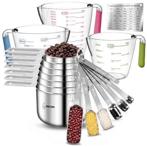 AIKEXIN Stainless Steel Measuring Cups and Spoons Set, Baking Essentials