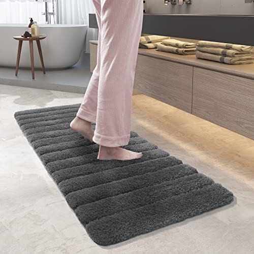 Color G 40 x 60 cm Ultra Soft Bath Mat Non Slip, Water Absorbent Bathroom Mat Machine Washable, Bathroom Rug Plush Floor Toilet Mats for Bathroom (Brown)