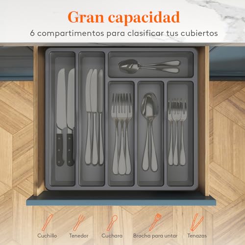 Miniatura 3 de Lifewit Organizador Cubiertos Para Cajon Con Tapa, Caja De Cubiertos Para Cajón De Cocina, Organizador De Cajón De Plástico Para Cuchillos, Tenedores, Cucharas, Bandeja Con 6 Compartimentos, Gris