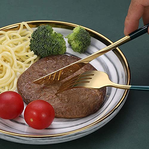 Image of Stainless Steel Flatware Set - Mirror Polished Cutlery for Dinner, Kitchen Utensil with Fork, Spoon, Knife Silverware Tableware Lunch Box(Green-Blue, Set of 12)