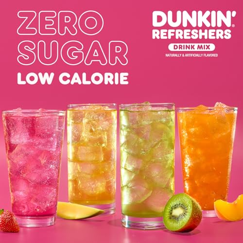 Dunkin’ Zero Sugar Refreshers Singles To Go! Powdered Drink Mix, 40 Ct Variety Pack, Energy from Green Tea, Aspartame-Free, Just Add Water - image 5