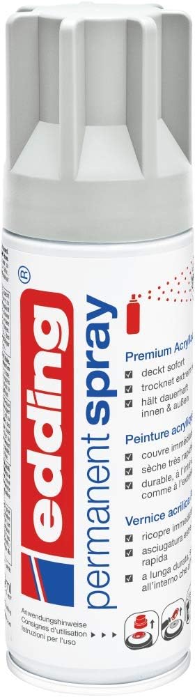 edding 5200 Permanent Spray - Light Grey Matt 200 ml - Glass, Metal, Wood, Ceramic, Plastic, Canvas - Paint Spray, Acrylic Spray, Paint Spray for Painting and Decoration
