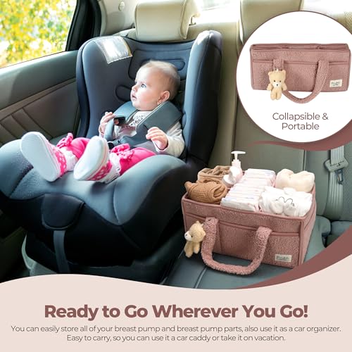 Image of PeraBella Baby Diaper Caddy Organizer with Handle, Boy & Girl Shower Gift Basket, Portable Diaper Storage Basket Bin for Wipes, Newborn Baby Essentials Registry Search Must Haves, Car Caddy Organizer