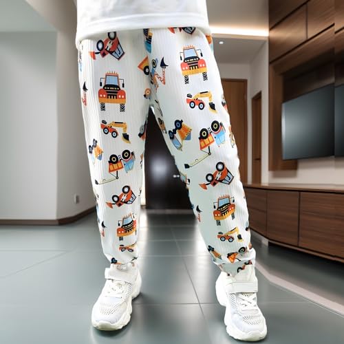2 Pack Little Boys Summer Long Pants Kids Spring Soft Elastic Pants Casual Joggers Cartoon Print Pants3
