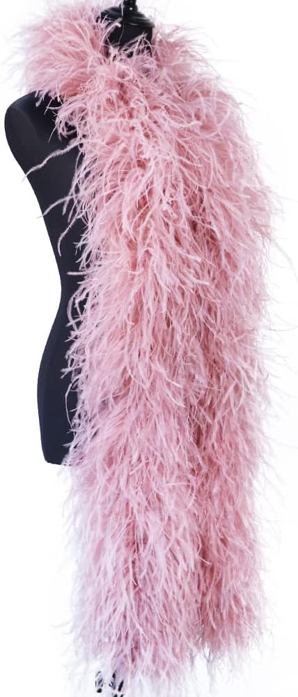 Zamihalaa - 10ply Pink Ostrich Feather Boa 2meter for Wedding Party Dresses Decoration Fluffy Soft Ribbon/Shawl/Scarf Plume Crafts - 2 Meter