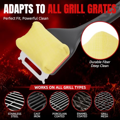 Image of NEWKITCHEN Grill Brush Bristle-Free Steam Cleaning, BBQ Brush Replaceable Heat-Resistant Kevlar Head with Grill Scraper Safe Barbecue Grill Cleaner