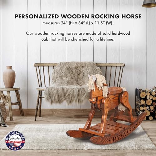 LifeSong Milestones Personalized Solid Oak Wooden Rocking Horse Cherry Toy for Toddlers Childrens and Kids Housewarming Nursery Gift Decorations Handcrafted in The USA Size: 34" L x 11.5" W x 24" H. - Image 5