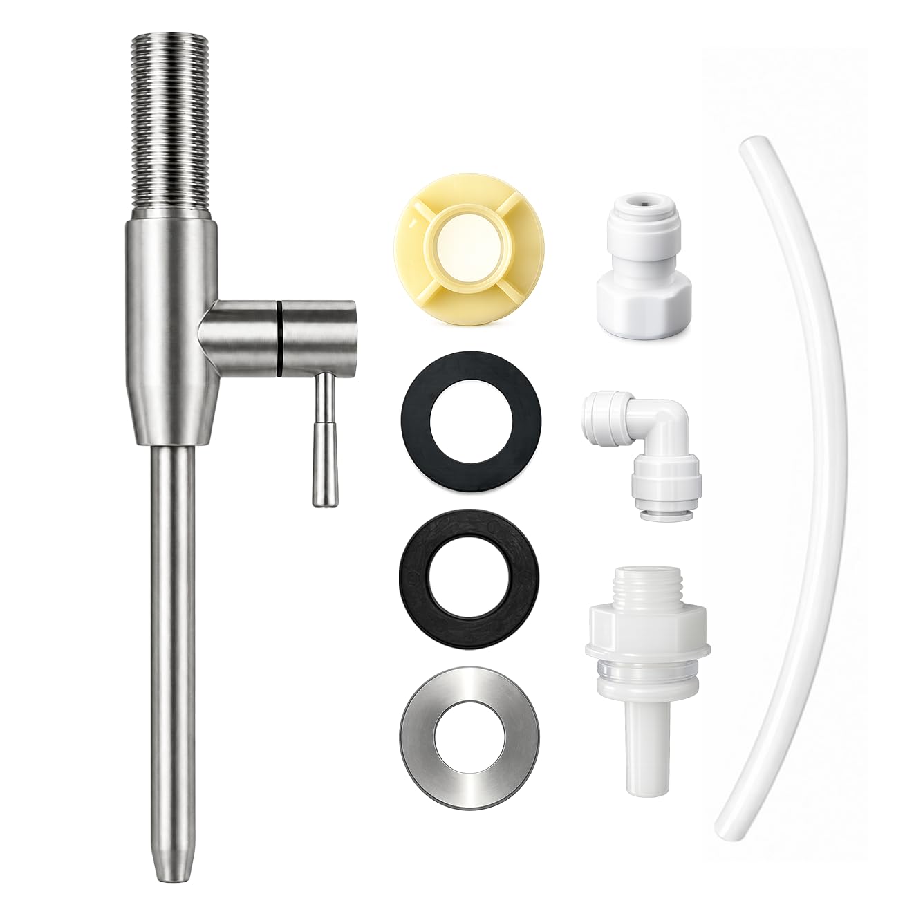 Shapure 3/8 Inch RO Water Purifier Faucet Installation Kit | Straight Stainless Steel Tap with 3/8" Pipe, Push Connectors, Elbow, Adapter & Washers | Universal RO Faucet Fitting Kit-picture-23