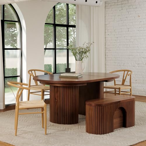 Transformer Table - Solid Wood Extendable Round Dining Table Set, Extendable Round Dining Set, Elegant and Functional Design, Perfect for Dining Room or Kitchen, Royal Brown (Table + Bench)