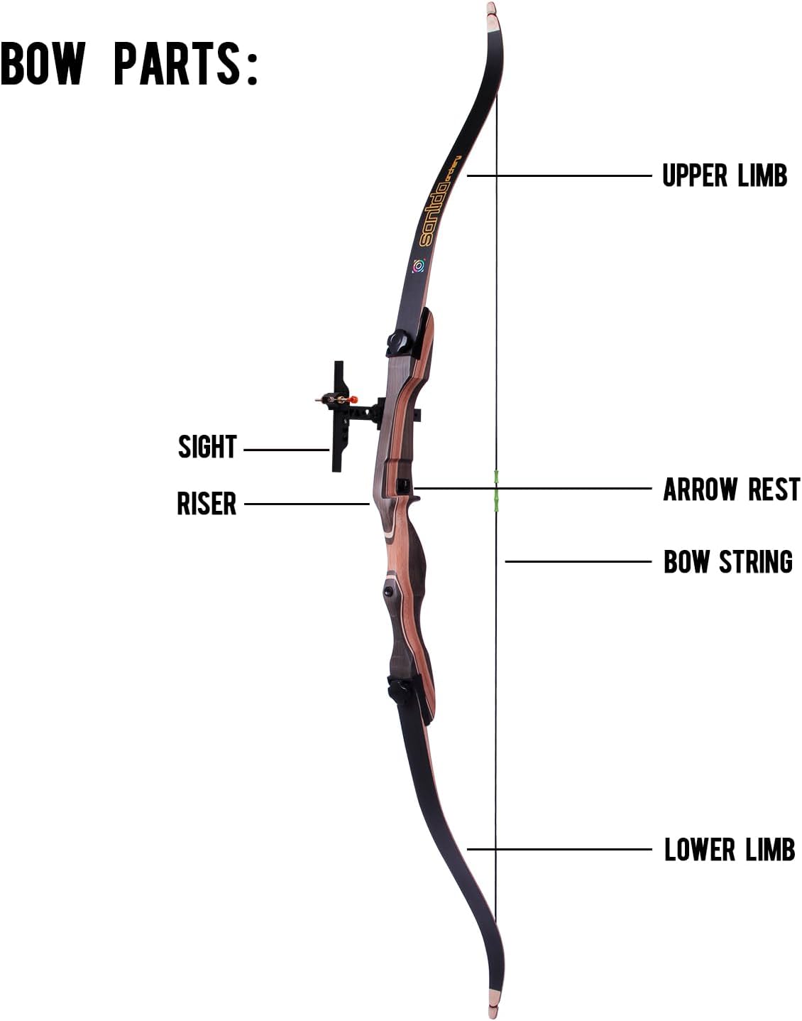 Sanlida Noble Standard Target Archery Beginner Recurve Bow and Arrows Kit for Adult and Youth, 48/54/62/66/68/70 Inch Wooden Takedown Recurve Bow Package for Training, Practice & Competition - RH Only