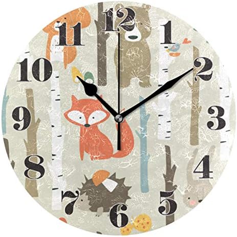 senya Wall Clock Silent Non Ticking, Round Funny Fox Art Clock for Home Bedroom Office Easy to Read